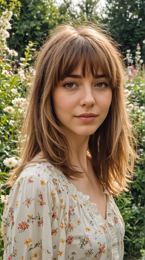 20 Transform Your Look with Blonde Bangs on Brown Hair Framed Face Bangs, Medium Hair Fringe Bangs, Golden Brown Hair With Bangs, Blonde Bangs Haircut, Bangs Above The Eyebrow, Hair Color For Bangs, Light Brown Hair With Wispy Bangs, Medium Hair With French Bangs, Light Brown Hair With Fringe