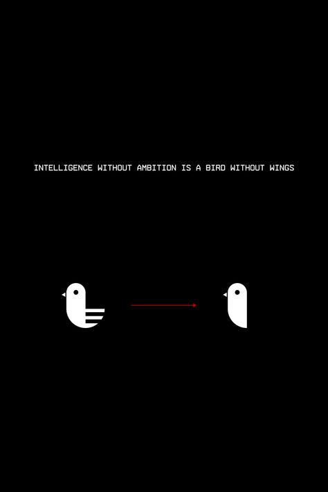 Intelligence without ambition is a bird without wings. #minimal #visual #design #simplicity #creativity #wallpaper #ambition #quotes #wisdom Intelligent Wallpaper, Ambition Wallpaper, Intelligence Wallpaper, Visualize Quotes, Visual Quotes, Creativity Wallpaper, Ambition Quotes, Life Illustration, Technology Quotes