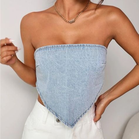 DENIM CROP TOP, DENIM CROP TOP, DENIM, CROP TOP SUMMER Bandeau Top Outfit, Blue Tank Top Outfit, Country Fest Outfits, Jeans And Crop Top Outfit, Denim Top Outfit, Jean Top Outfits, Denim Top Women, Denim Tube Top, Tube Top Outfits