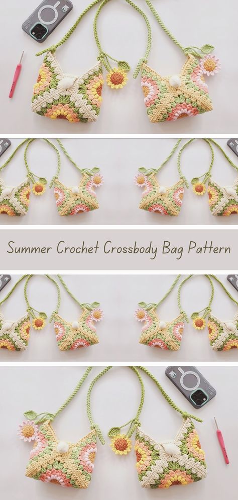 Easy crochet pattern for summer crossbody bag. Stylish and practical accessory for sunny days. Perfect for carrying essentials hands-free. Amigurumi Patterns, Crochet Mini Handbag, Creative Crochet Projects, Crochet Patterns Purse, Crochet Crossbody Bag Pattern, Granny Pants, Crochet Crossbody Bag, Purse Patterns Free, Crochet Beach Bags