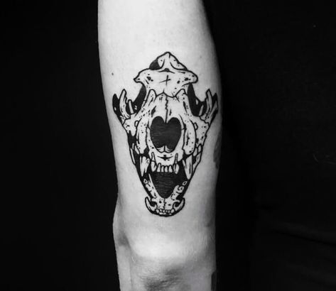 Tattoo photo - Animal skull tattoo by Roy Tsour Canine Skull Tattoo, Animal Skull Tattoo Design, Dog Skull Tattoo, Wolf Skull Tattoo, Animal Skull Tattoo, Canine Skull, Animal Skull Tattoos, Avengers Tattoo, Dog Skull