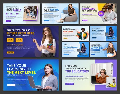 An E-learning web banner is a type of online advertising that is designed to promote e-learning courses, platforms, or educational resources on the Internet. Are you thinking about a new project and need a designer? CONTACT ME ON: Email: pixemlab@gmail.com WhatsApp: +8801730255641 web banner, e-learning, header, education banner, banner design, social media banner, learning banner, Shopify banner, banner template, web ads, Whatsapp Banner Design, Blog Banner Design Ideas, Learning Social Media Design, Social Banner Design, Educational Banner Design, Web Ads Banner Ad Design, Course Banner Design, Online Banner Design, Course Ads Design