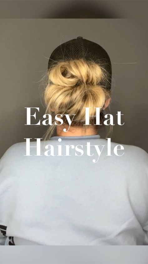 Kim Vandermooren | Your Canadian Hair + Makeup Gal | I wear hats quite often in the summer and this is one of my fav ways to wear my hair with a hat. It’s quick, full, fun and off the neck… | אינסטגרם Easy Ball Cap Hairstyles, Bun For Hat, Hair Through Hat, Hair Under A Hat, How To Wear A Ball Cap With Long Hair, Up Do With Hat, How To Style Hair With Sun Hat, Hair Up With Hat Style, Hair Ideas With A Hat