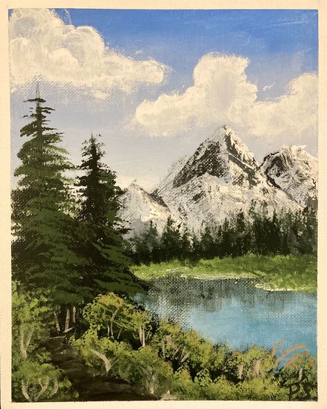 Painting Ideas Bob Ross, Bob Ross Easy Painting, Mountain Tutorial, Bob Ross Tutorial, Tutorial Painting, Distant Mountains, Painting In Acrylic, Bob Ross Paintings, Art Gcse