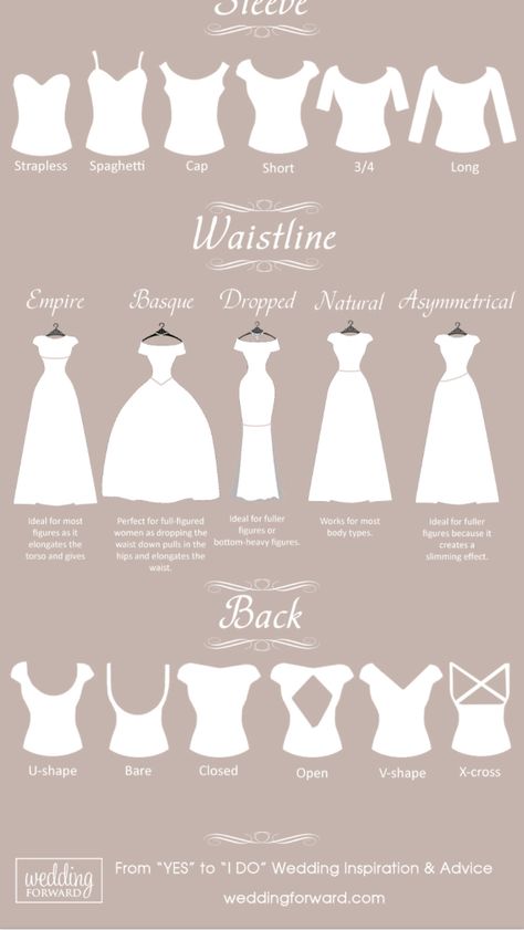 Wedding Dress Types, Lakaran Fesyen, Wedding Dress Guide, Fashion Vocabulary, Dress Guide, Dress Drawing, Fashion Design Drawings, Fashion Design Sketches, Wedding Dress Sleeves