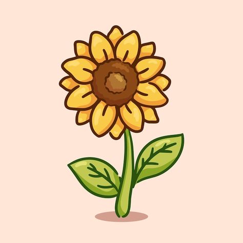 Yellow Things Drawing, Mini Sunflower Drawing, Sunflower Drawing Reference, Sun Flower Drawing Doodles, Nature Drawings Colorful, Cute Sunflower Illustration, Cute Flowers Draw, Sunflower Vector Art, Sun Flower Art Drawing