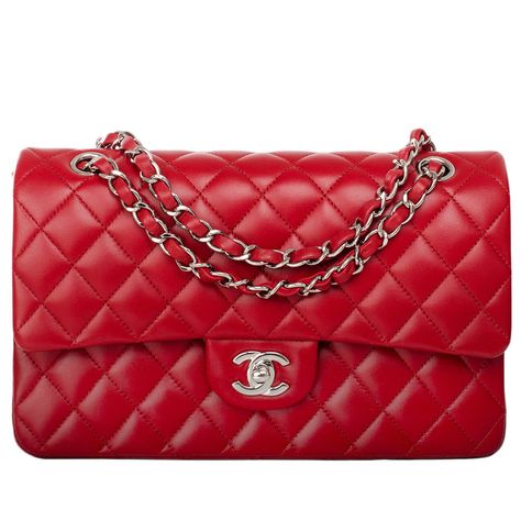 Chanel Red Quilted Lambskin Large Classic Double Flap Bag Chanel Bag Red, Coco Chanel Handbags, Chanel Handbags Black, Channel Bags, Chanel Classic Flap Bag, Red Chanel, Chanel Flap Bag, Chanel Collection, Chanel Purse