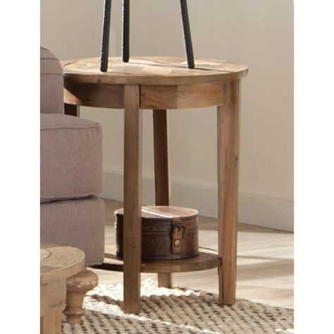 Made from reclaimed wood, this rugged beauty is accented with a star-shaped inlay. Nature, End Table With Lamp, Small Round Side Table, Wood End Table, Round End Table, Living Room Tables, Wood Accent Table, Table Decor Living Room, Wooden Side Table