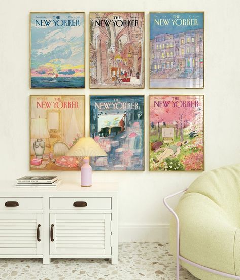 Posters Gallery Wall, New Yorker Print, Magazine Cover Poster, Retro Magazine, The New Yorker Magazine, Dorm Living Room, New Yorker Magazine, Apartment Walls, Dorm Wall Decor