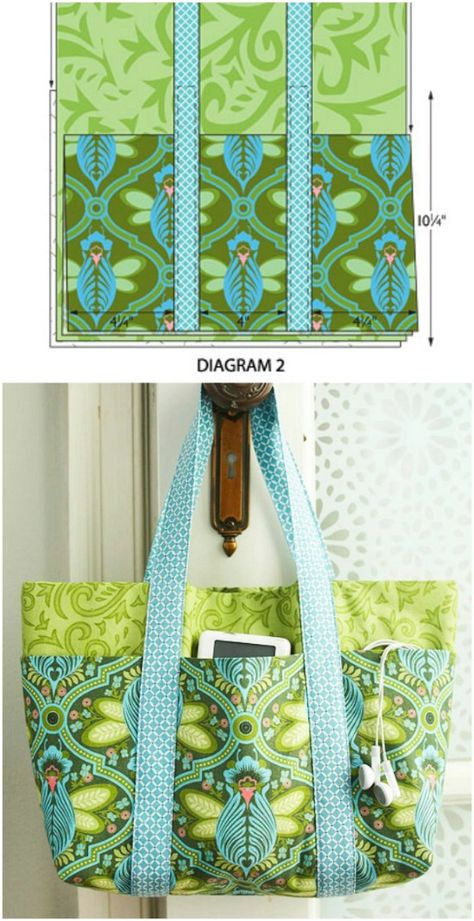 Simple DIY Six Pocket Bag Tote Bags, Patchwork, Sewing, Diy Tote, Free Patterns, Tote Bag, Pattern