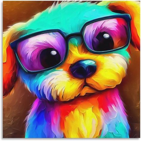 Amazon.com: FireDeer Colorful Nursery Wall Art Funny Cute Animal Dog Wearing Glasses Poster POP Painting Canvas Prints Picture for Kids Living Room Decor (1-Dog,16x16inch-Unframe): Posters & Prints Dog Wearing Glasses, Pop Painting, Kids Living Room, Colorful Nursery, Kids Living Rooms, Pop Art Animals, Wall Art Funny, Nursery Paintings, Salon Ideas