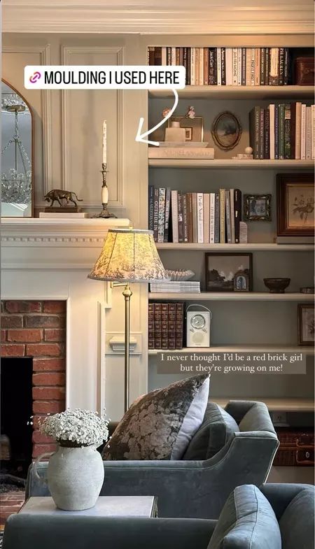 Molding I used in the living room above fireplace #LTKhome Above Fireplace, Parisian Theme, Rustic Scandinavian, Humble Abode, Red Bricks, House Goals, Diy Molding, Lounge Room, Diy Home Improvement