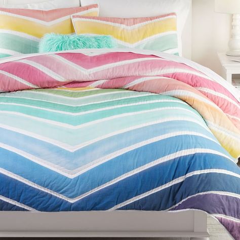 Rainbow Chevron Quilt & Sham | Pottery Barn Teen Boy Rainbow Room, Teen Girls Bedding, Girl Comforters, Pottery Barn Kids Backpack, Girls Bedding, Community Projects, Twin Xl Mattress, Rainbow Chevron