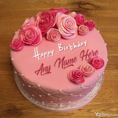 Happy birthday cake with name images, you can  write the name of anyone on this lovely rose birthday cake, happy birthday online in your own way Happy Birthday Cake Writing, Rose Birthday Cake, Rosé Birthday Cake, Happy Birthday Chocolate Cake, Birthday Cake Write Name, Birthday Cake Images, Online Birthday Cake, Fruit Birthday Cake, Heart Birthday Cake