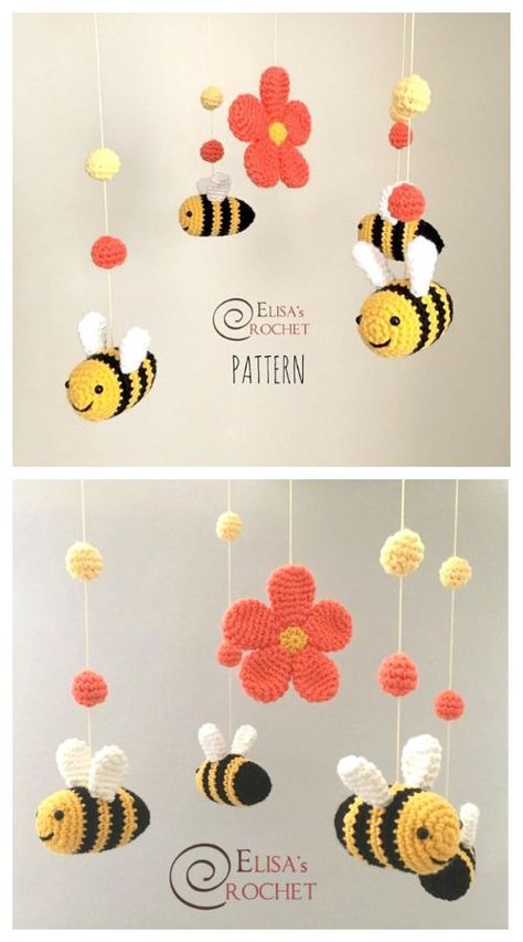 Crochet Crib, Crochet Nursery Decor, Crochet Baby Mobiles, Crochet Baby Gifts, Crochet Nursery, Crochet Mobile, Crochet Bee, Crochet Baby Toys, Crochet Elephant