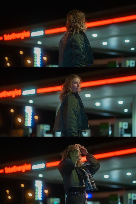 Take Photos Aesthetic, Night Aesthetic Photography, Photography Low Light, Night Light Photoshoot, 35mm Film Photography Aesthetic Night, Night Gas Station Photoshoot, Night Cinematic Photography, Night Aesthetic Portrait, Night Shots Photography