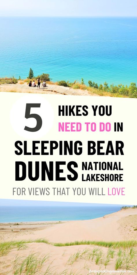 Read the blog for where to go for the best hikes in sleeping bear dunes national lakeshore! michigan hikes. traverse city michigan. things to do in northern michigan. summer road trip. michigan sand dunes. scenic drive. us outdoor travel destinations. sleeping bear dunes michigan. michigan national park. fun activities for family vacation. kids, teens, families. flashpacking america michigan. Michigan Sand Dunes, Sand Dunes Michigan, Sleeping Bear Dunes Michigan, Michigan Summer Vacation, Midwest Vacations, Midwest Road Trip, Lake Michigan Beaches, Michigan Road Trip, Michigan Summer