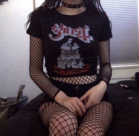 grunge outfit. fishnet tights, crop top. #goth #emo Tights, Skirt, Fishnet Tights, Fishnet Stockings, A Black, Stockings, T Shirts For Women, T Shirt, Women's Top