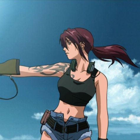 Revy, Black Lagoon 🖤, guns, shooting, smoking Revi Black Lagoon, Revy Icon Black Lagoon, Revy Black Lagoon Pfp, Black Lagoon Revy, Revy Black Lagoon, Black Lagoon Anime, All Anime Characters, Pirate Art, Forearm Tattoo Women