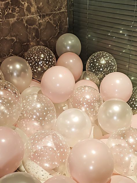 SHEIN X WOTP 30pcs Mixed Color Star Printing Latex Balloons for Birthday, Anniversary, Celebrations, Party DecorationI discovered amazing products on SHEIN.com, come check them out! Pink And Gold Tea Party Decorations, Pink Silver White Balloons, Pink Bridal Party Decorations, Pink Flower Sweet 16, Pink Confetti Balloons, Birthday Party Gold And Pink, Color Themes For Sweet 16, Pink Helium Balloons, Sweet 16 Decorations Pink And Gold