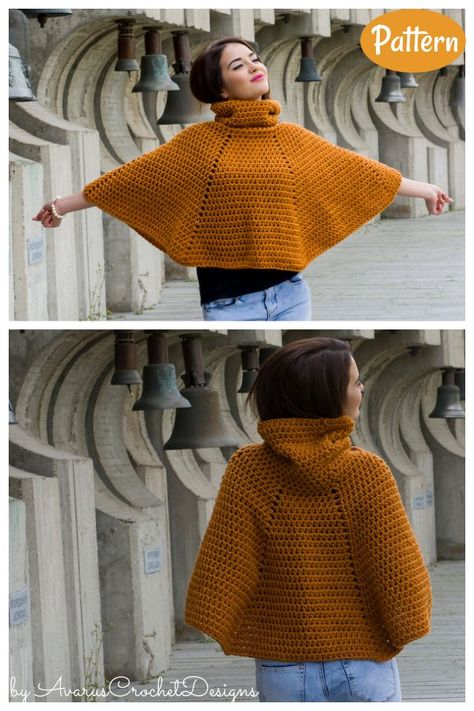 Caplet Pattern, Crochet Caplet, Poncho Crochet Pattern, Modern Haken, Crochet Capelet, Cowl Neck Poncho, Poncho Crochet, Crochet Poncho Free Pattern, Crochet Blanket Designs