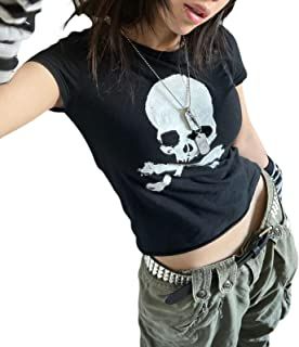 Punk Crop Top, Goth Crop Top, Estilo Harajuku, Y2k Shorts, Grunge Shirt, Trendy Crop Tops, Fashion Y2k, Skull Clothing, Harajuku Streetwear