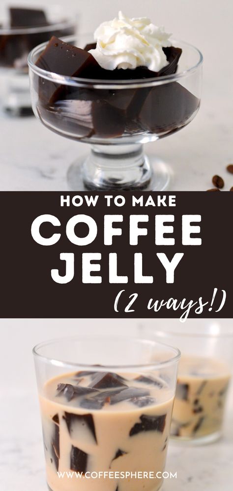 Essen, Japanese Coffee Jelly Desserts, Coffee Jello Desserts, How To Make Coffee Jelly At Home, Japanese Coffee Jelly Recipe, Coffee Gelatin Dessert, Japanese Jelly Coffee, How To Make Coffee Jelly, Coffee Dessert Ideas