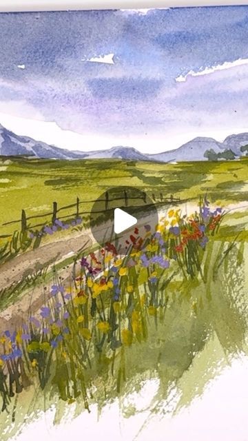 Artist/ teacher/ illustrator on Instagram: "Easy watercolor Spring landscape is up in my YouTube channel. If you’re just starting out this is perfect for you!!click the link in my profile to watch! Happy Painting’ . . . , . , #watercolor #watercolor_on_paper #watercolor_galery #artoftheday #watercolorartist #reel #carveouttimeforart #paintingprocess" Watercolor Tutorial Beginner, Watercolor Landscape Tutorial, Landscape Tutorial, Colorful Landscape Paintings, Easy Landscape Paintings, Watercolor Art Landscape, Landscape Painting Tutorial, Abstract Watercolor Landscape, Happy Painting