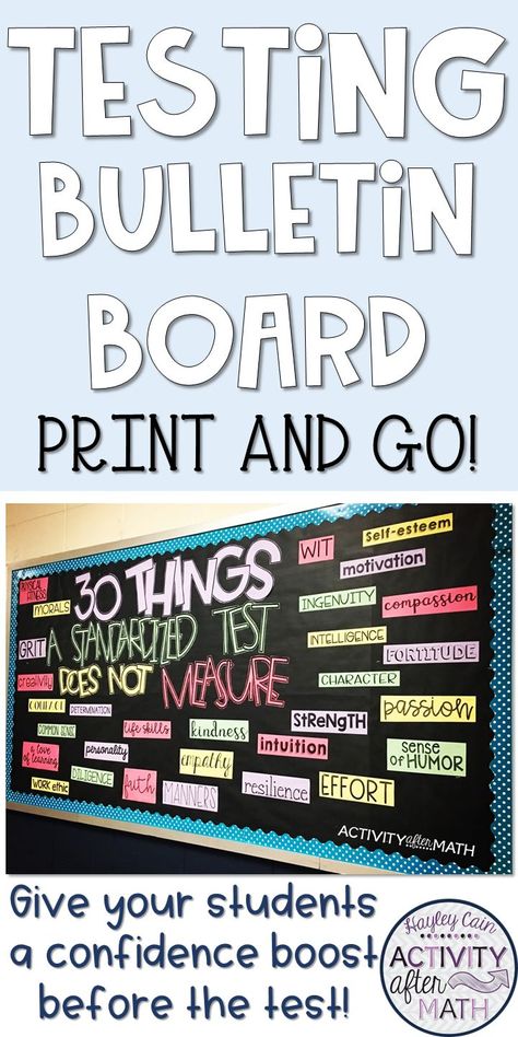 Inspirational Bulletin Board Kit for Standardized Testing. Give your students a confidence boost that they are so much more than a test score! This is a quick "print and go" type bulletin board that can quickly be put up. Students will see 30 motivational words that show them that there are some things that the test cannot measure! #testingbulletinboard You Are More Than A Test Score, State Testing Bulletin Board, Testing Bulletin Board Ideas, Testing Bulletin Boards, Inspirational Bulletin Boards, Science Bulletin Boards, Testing Motivation, Test Score, School Display