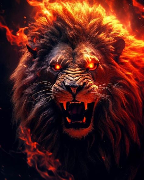 León con ojos de fuego sobre un fondo ne... | Premium Photo #Freepik #photo #leon #leon #rugido #rugiente Wallpapers, A Lion, Lion