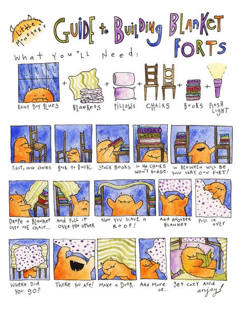 Guide for blanket forts -- so cuuuuute.  By Emma Weisman, Etsy shop Emma Inks Sleepover Fort, Diy Blanket Fort, Sofa Fort, Indoor Forts, Diy Fort, Blanket Forts, Blanket Fort, Build A Fort, Fun Sleepover Ideas