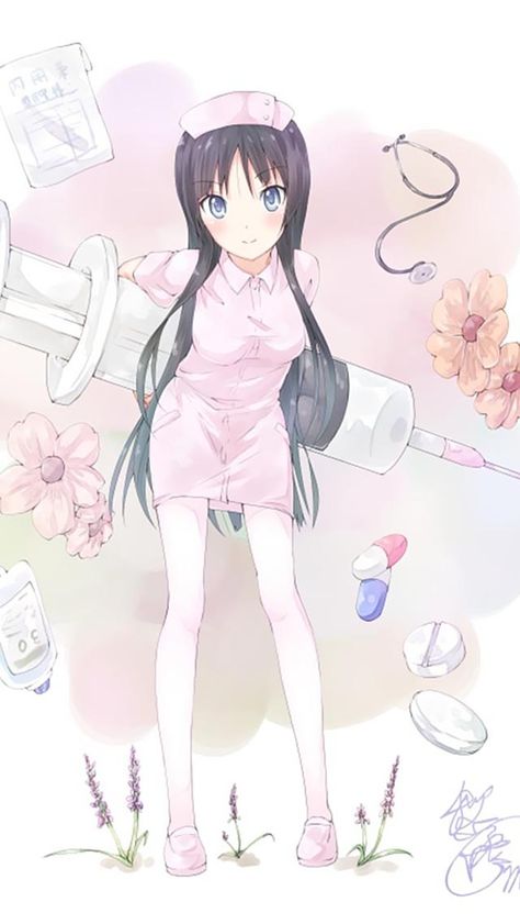 Anime girl Kawaii, Nurse Girl Drawing, Anime Nurse, Nurse Aesthetic, Nurse Art, Anime Tattoo, Cute Nurse, Flower Hat, Nursing Cap