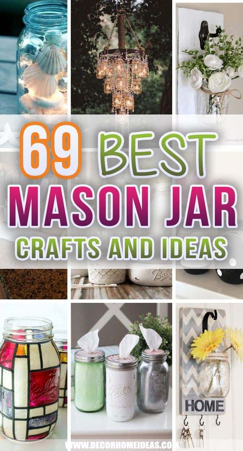 Best Mason Jar Crafts And Ideas. Add some easy home decorations with these mason jar crafts and ideas. Add a personal touch with your own DIY projects with mason jars. #decorhomeideas Drink Jars Ideas, What To Do With Glass Jars, Garden Design Big, Big Garden Design, Crafts With Jars, Seniors Crafts, Canning Jars Crafts, Mason Jar Gifts Recipes, Camp Decorations