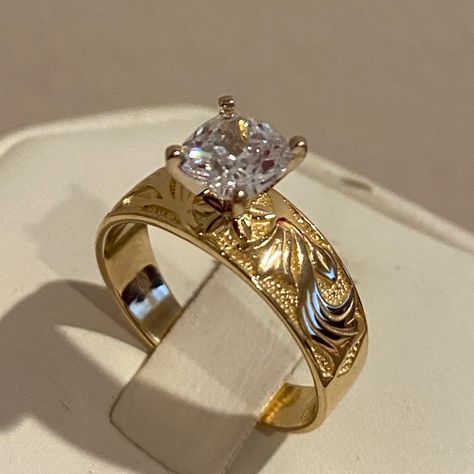 New Solid 14k Yellow Gold 6mm Cz Engagement Ring Item#Rg13123.6-215 Material Type14k Gold Width5mm Material Coloryellow Stone Typecubic Zirconia Ring Size4 To 9 Center Stone Shapecushion Cut Center Stone Weight0.85ct Also Available In Round Cut Center Stone. Cable Engagement Ring, Gold Square Engagement Rings With Band, Promise Rings Gold Band, Gold Thick Band Ring, Engagement Rings With Engraving, Gold Wedding Engagement Ring, Rings Engagement Thick Band, Gold Chunky Wedding Ring, Gold Rings Promise