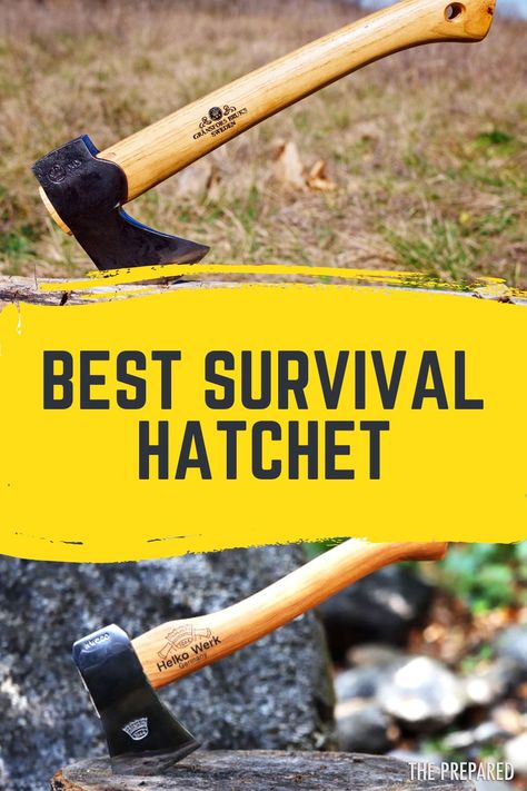 The best survival hatchets after 32 hours of testing. The hatchet is the "one tool" you want for wilderness survival. Sometimes called camping axe. #hatchet Survival Hatchet, Bushcraft Tools, Camping Hatchet, The Hatchet, Diy Survival, Off Grid Survival, Survival Knives, Survival Stuff, Water Food