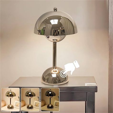 ELINKUME Table Lamp with Touch Control,3000K Warm Light,Infinitely Dimmable Mushroom Desk Lamp with E26 Bulb,for Bedroom,Living Room,Study,Cafe,Restaurant(Silver,Includes G45 LED Bulb) - Amazon.com Mushroom Desk, Study Cafe, Living Room Study, Touch Lamp, Interior Design Diy, Touch Control, Bedside Lamp, Cafe Restaurant, Bedroom Living Room