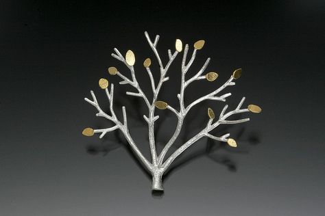 tree pin brooch by Sarah Hood Twig Jewelry, Twig Branch, Luxury Gifts For Her, Silver Tie, Large Tree, Gold Tree, Natural Art, Silver Tree, Sterling Silver Brooch