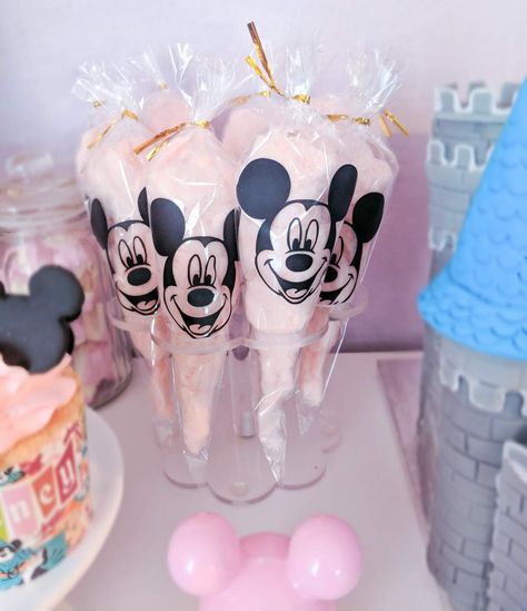 Disneyland Cotton Candy Bags, Main Street Bakery Magic Kingdom, Disneyland 2nd Birthday Theme, Disney Main Street Birthday Party, Disney Theme Party Favors, Happiest Birthday On Earth Party, Disney Park Party Theme, Disneyland Party Theme Birthday, Disney Birthday Centerpieces