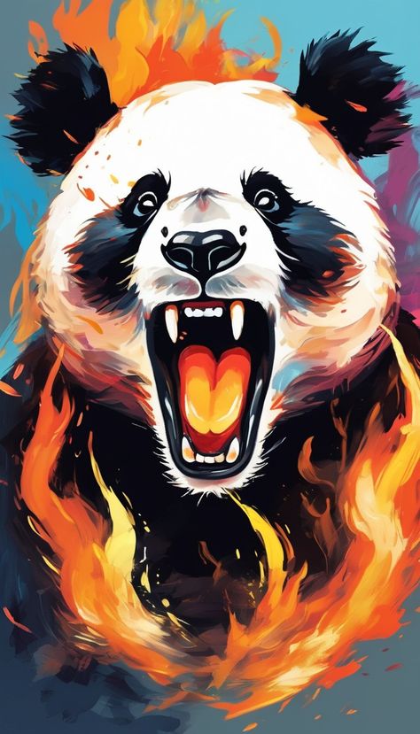 acrylic painting portrét very expressive panda screaming fire flame as background illustration ((style of abstract expressionism, style of minimalism)) Abstract Expressionism, Pandas, Nature, Panda Painting Acrylic, Nature Canvas Painting, Panda Painting, Fire Flame, Illustration Style, Background Illustration