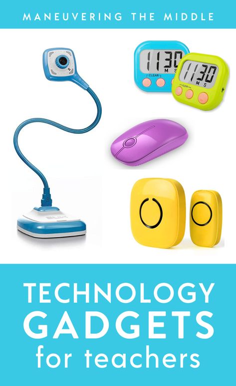 Wireless doorbells, timers, and the hue doc cam. What other technology gadgets are the absolute best for teachers and students? | maneuveringthemiddle.com Technology For Teachers, Student Gadgets, Teacher Gadgets, Technology Websites, Math Websites, School Gadget, Teacher's Quotes, Love School, Tech Ideas