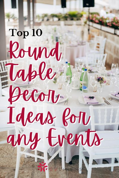 Planning an event and need table decor inspiration? Our blog has got you covered! Discover the top 10 round table decor ideas that will transform your venue. From vibrant floral arrangements to creative place settings, create a visual feast for your guests. event decor event decorating ideas party aesthetic party decorations party ideas party decor Outdoor Round Table Centerpieces, Simple Round Table Decorations For Party, Table Centerpieces For Conference, Centerpieces For Anniversary Dinner, Large Round Table Centerpieces, Butcher Paper On Round Table, Party Centerpieces For Round Tables, Fundraising Table Decorating Ideas, Round Table Party Centerpieces