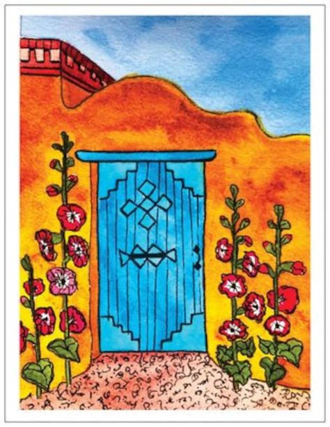 Santa Fe, Mexican Art Painting, Southwest Wall Art, Mexico Blue, New Mexico Style, Blue Doors, Santa Fe Art, Santa Fe Wedding, Santa Fe Style