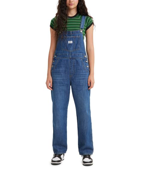 PRICES MAY VARY. 100% Cotton Imported Hook and Eye closure Machine Wash High Rise: Sits above waist Relaxed fit Inseam: 29" The model in the image is and is wearing 27 x 29. Straight Leg Overalls, Style Overalls, Vintage Overalls, Fitted Romper, Levis Women, Petite Tops, Casual Jumpsuit, Denim Overalls, Junior Outfits