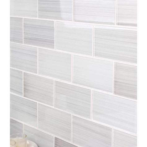 Unique Bathroom Tiles, Glass Subway Tile Backsplash, Backsplash Kitchen White Cabinets, Glass Tile Backsplash Kitchen, Backsplash For White Cabinets, Backsplash For Kitchen, Brick Backsplash Kitchen, Grey Backsplash, Elegant Tiles