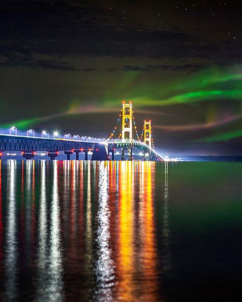 Northern Lights Michigan, Mackinaw Bridge, Michigan Cottage, Michigan Girl, Michigan Road Trip, Mackinac Bridge, Michigan Vacations, Michigan Travel, Michigan Usa