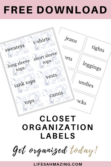 Organizing and decluttering your closet? Take your bedroom organization to the next level with these closet organization labels. Grab your storage bins and add the labels for the ultimate closet upgrade. Organisation, Master Closet Storage, Closet Labels, Closet Organisation, Organization Labels, Master Closet Organization, Closet Storage Bins, Drawer Labels, Library Organization