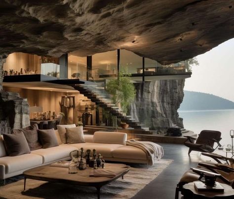 Rebecka - Amazing CAVE HOUSE🏠🏡♥️♥️ Environmental Architecture, Luxury Houses Mansions, Cave House, Archi Design, Unique House Design, Lounge Design, Mansion Interior, Luxury House Designs, Gothic House