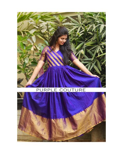 Saree Dresses Gowns, Pattu Anarkali Dress, Pattu Long Frocks For Women, Sadi Dress, Paithani Dress, Pattu Dresses, Dress Designs For Stitching, Shiva Tandav, Kurtha Designs