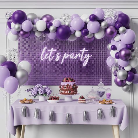 Party Backdrop Ideas, Purple Birthday Decorations, Lavender Balloons, Purple Sweet 16, Purple Party Decorations, Sweet 16 Party Decorations, Purple Birthday Party, Background Back, Birthday Decorations At Home