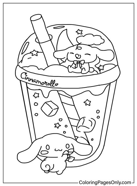 Cute Things Coloring Pages, Cinnamon Roll Hello Kitty Coloring Page, Sanrio Printable Coloring Pages, Sanrio Colouring Pages Printable, Cinnamoroll Doodle Art, Fun Printables For Adults, Cinnamoroll Colouring Pages, Cute Drawings Coloring Page, Printable Coloring Pages Sanrio